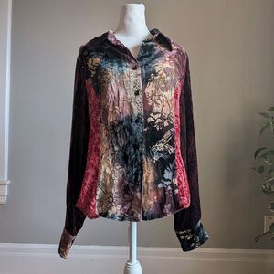 Vintage 90s Coldwater Creek Velvet Burnout Top Whimsygoth Fairy Grunge Size M